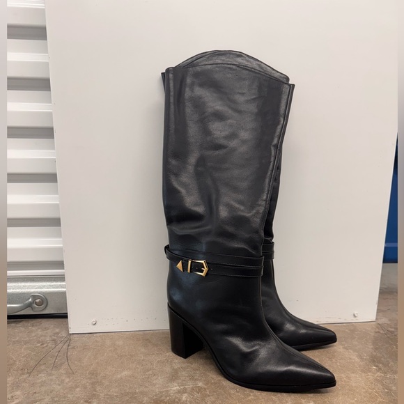 New Schutz Black Leather Knee-High Boots 10.5 - Picture 4 of 7